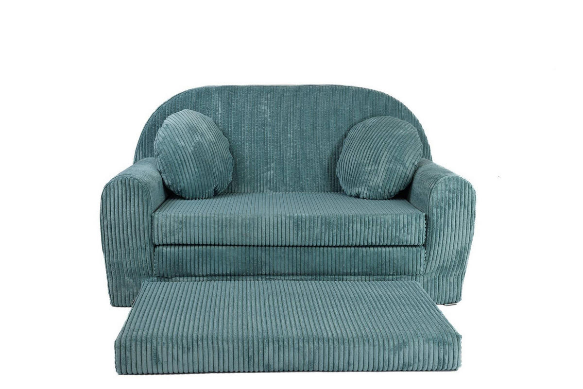 KINDERSOFA MIT VERLÄNGERUNG aus Kuschel-Cord in Türkis - Türkis, Textil (100/60/50cm) - Fortisline