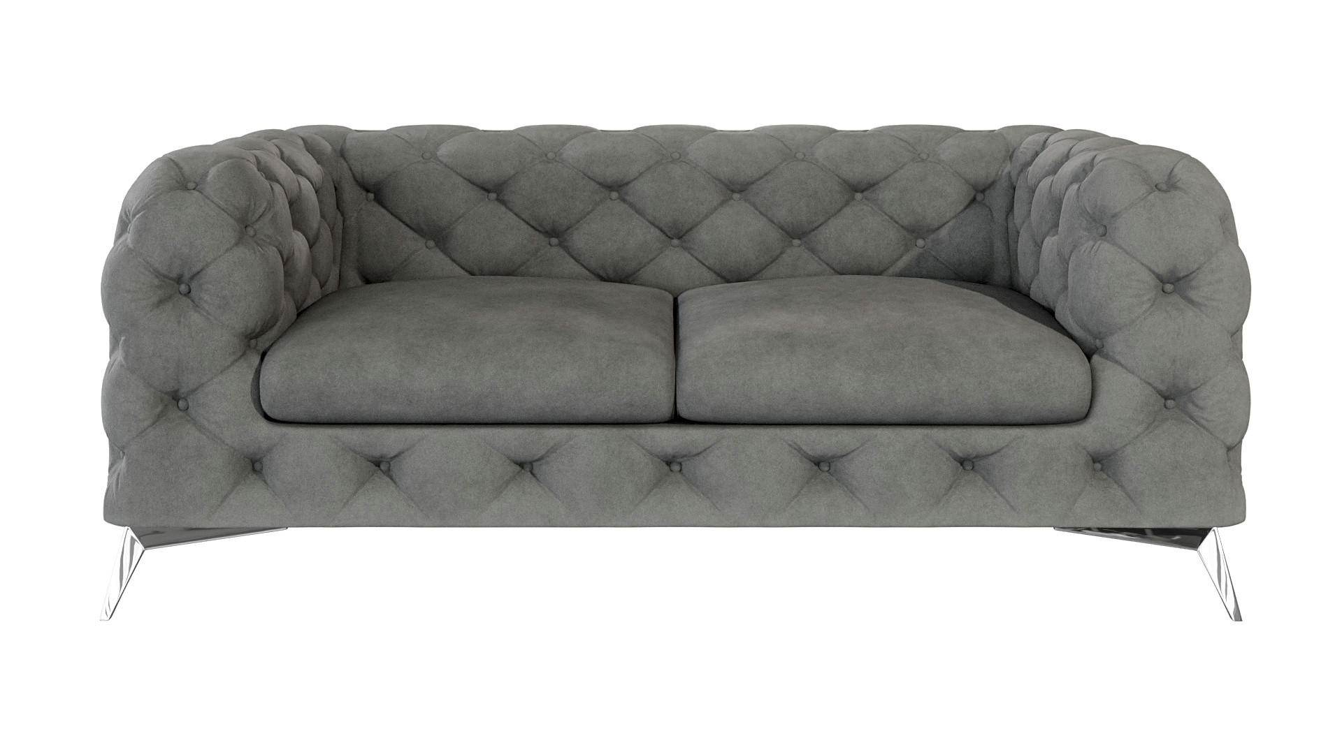 CHESTERFIELD-SOFA 2-Sitzer Laura Grau Samt - Silberfarben/Grau, Holz/Textil (185/75/100cm) - S-Style Möbel