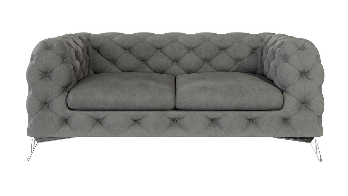 CHESTERFIELD-SOFA 2-Sitzer Laura Grau Samt - Silberfarben/Grau, Holz/Textil (185/75/100cm) - S-Style Möbel