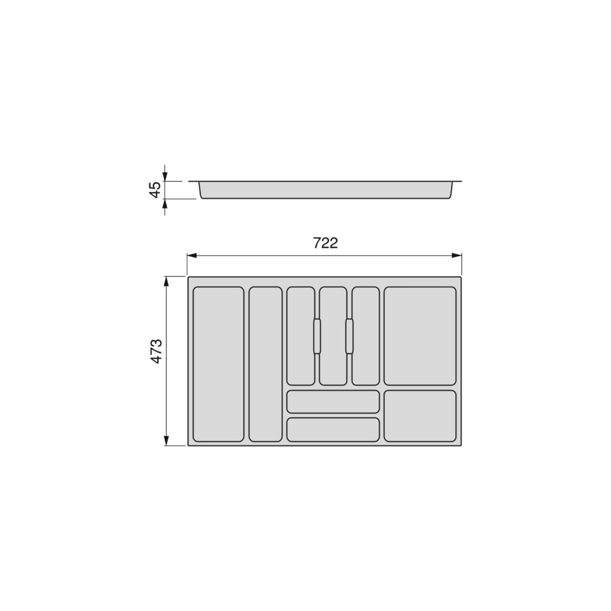 BESTECKEINSATZ Optima Vertex/Concept, Tiefe 500mm, Plattenstärkenstärke 16mm, Modul 800mm, Kunststoff, Anthrazitgrau - Anthrazit, Kunststoff (76.5/5/52cm) - EMUCA