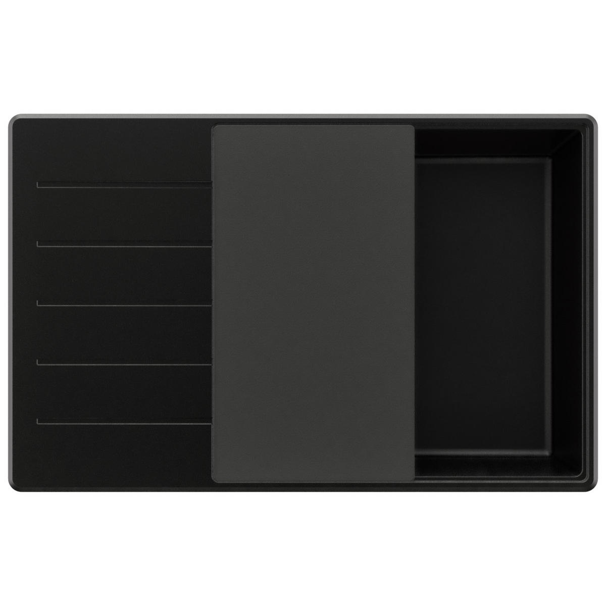 SPÜLBECKEN Kopenhagen, 2-er set Alles Schwarz 78/50 cm 1 Becken + Ablauf-Set + Schneidebrett ab 60er Unterschrank - Schwarz, Kunststoff (78/20/50cm) - Primagran