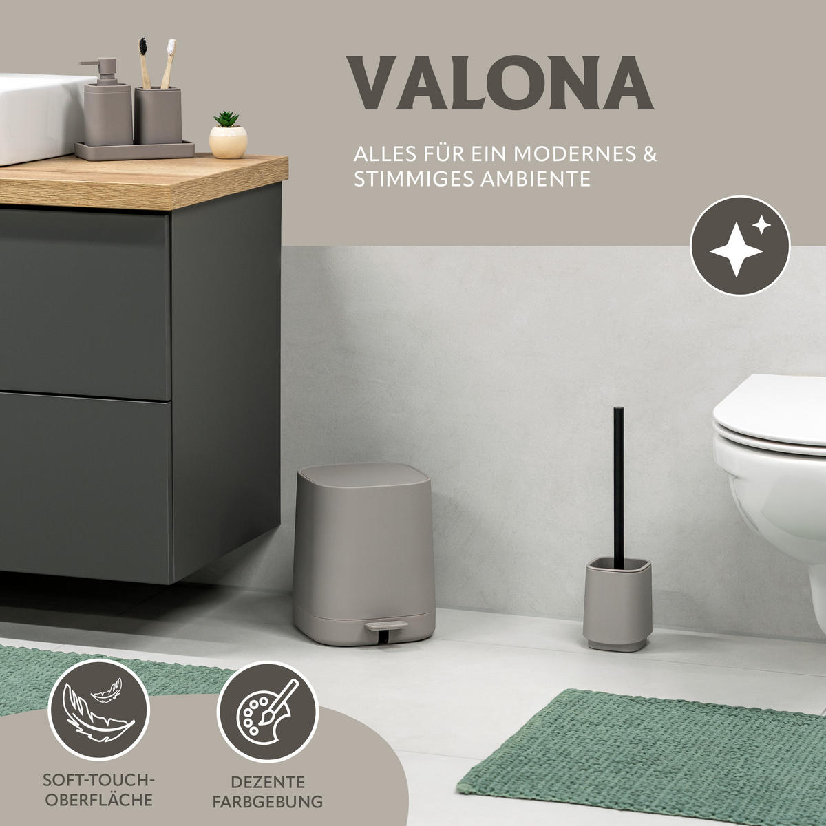 WC-GARNITUR VALONA, Soft-Touch, taupe - Taupe, Kunststoff (10/38/10cm) - eluno