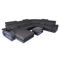 WOHNLANDSCHAFT Bologna Grau Schwarz Echtleder - Grau, Leder (397/89/299cm)