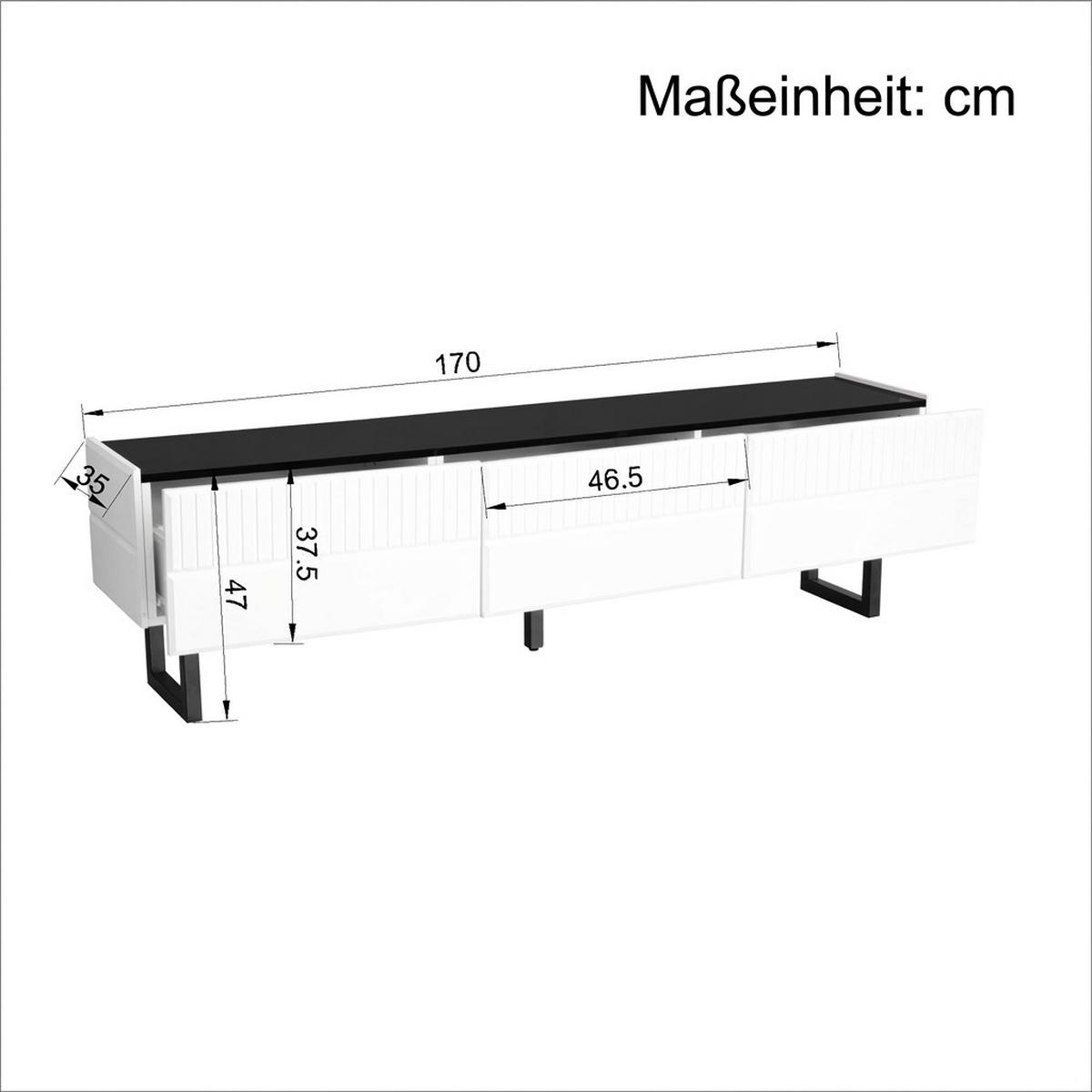TV-SCHRANK 170/35/47 cm Schwarz-Weiß mit 3 Schubladen Hochglanz - Schwarz, Holzwerkstoff/Metall (170/47/35cm) - Oxeza