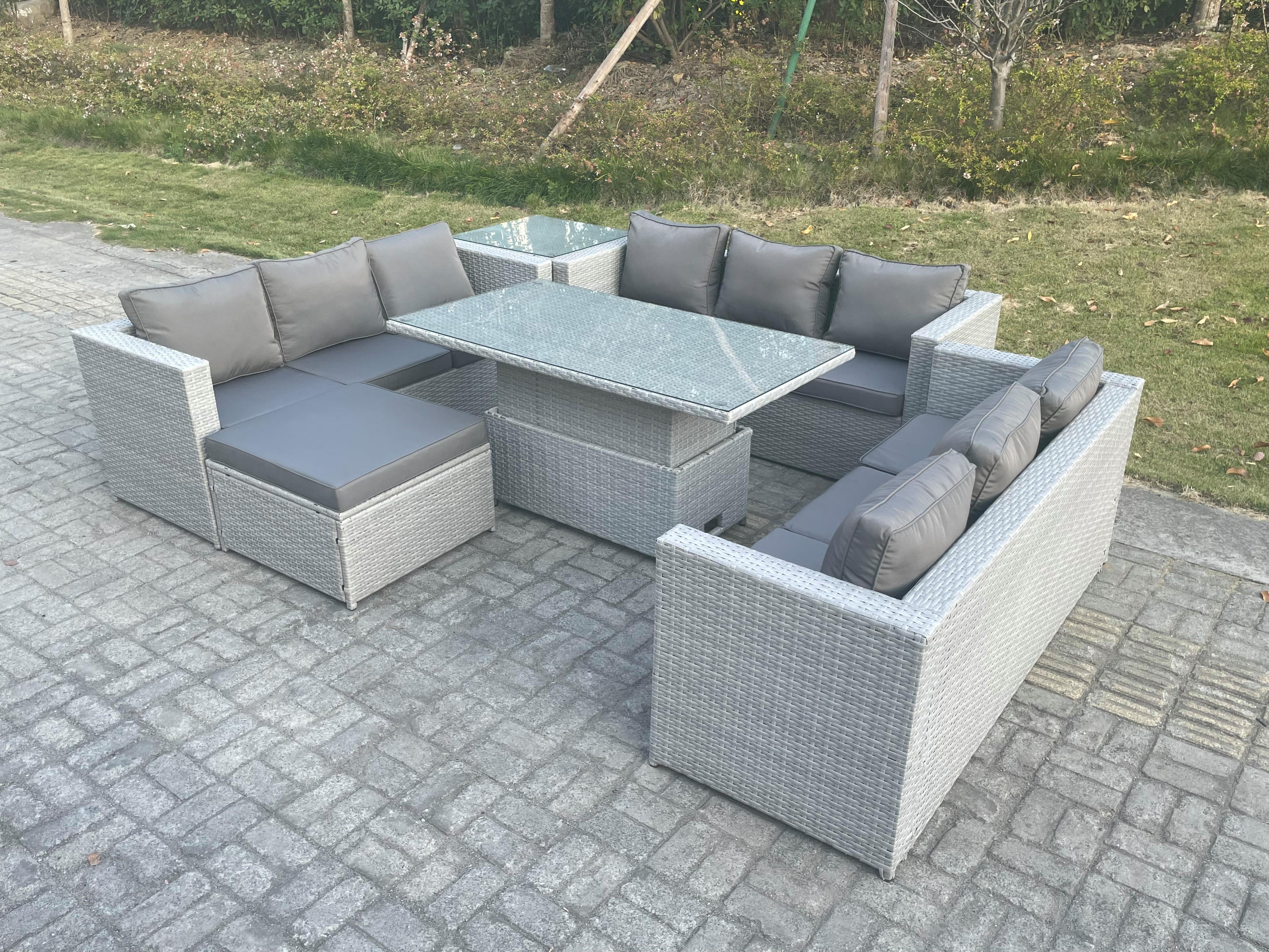 GARTENMÖBEL SET mit höhenverstellbarer Tisch Polyrattan Helles Grau 6-teilige - Hellgrau, Metall - Fimous