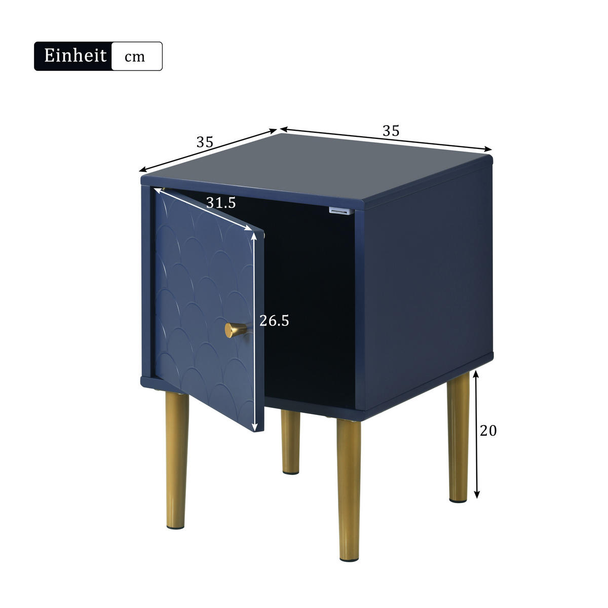 NACHTTISCH Blau 35/35/50 cm - Blau, Glas/Holzwerkstoff (35/50/35cm) - Urban Meuble
