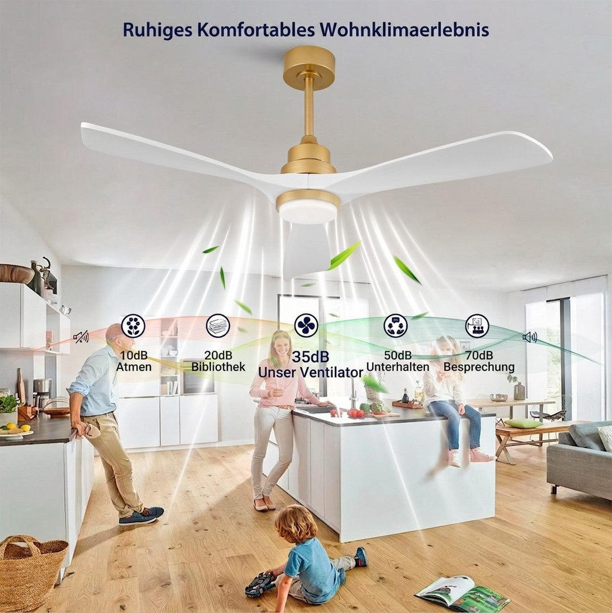 DECKENVENTILATOR & LED Beleuchtung Vor-/Rücklauf reversibler DC-Motor - Weiß, Metall (132/132/45.7cm) - BEXEVUE