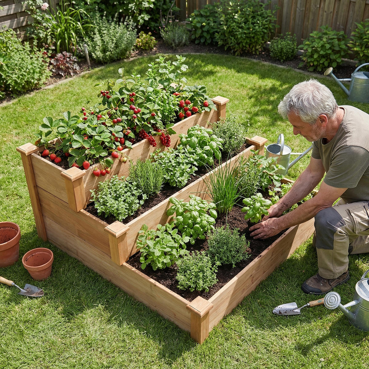 HOCHBEET Steppy1 - Braun, Holz (123.5/80/123.5cm) - needs&wants