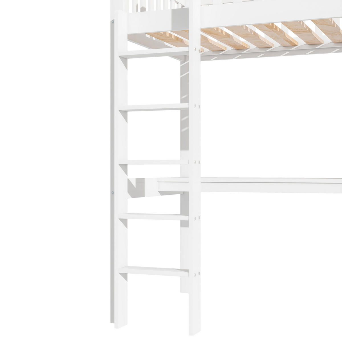 HOCHBETT aus Kiefernholz und MDF 90x200 cm Weiß mit Schreibtisch, Kleiderschrank und 3 Schubladen - Weiß, Holz (90/200cm) - IVMEU