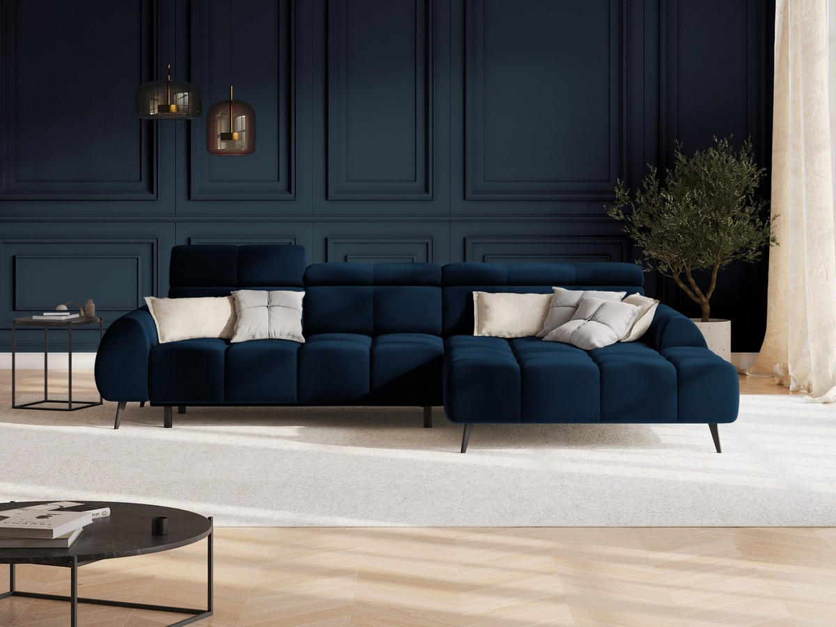 ELEKTRISCHES-ECKSOFA rechts Alyse aus Samt königsblau 5 Sitzplätze - Blau, Textil (188/295cm) - Micadoni
