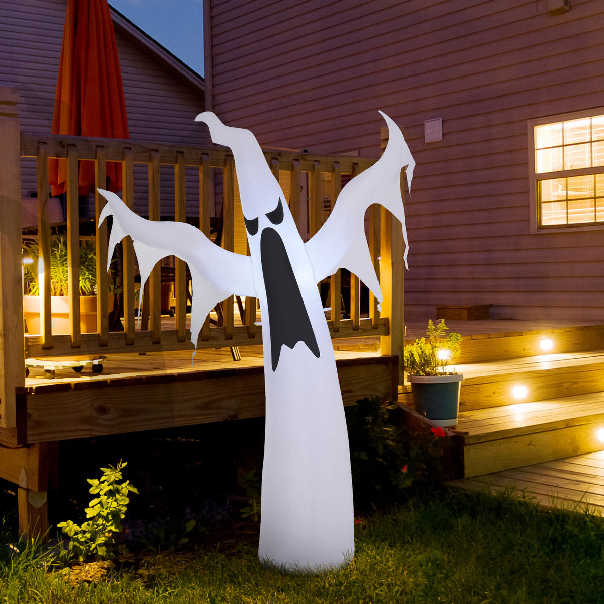 HALLOWEEN Dekoration Selbstaufblasendes Spuk Gespenst Geist LED Beleuchtet Weiß - Weiß, Kunststoff (30/180/130cm) - HOMCOM