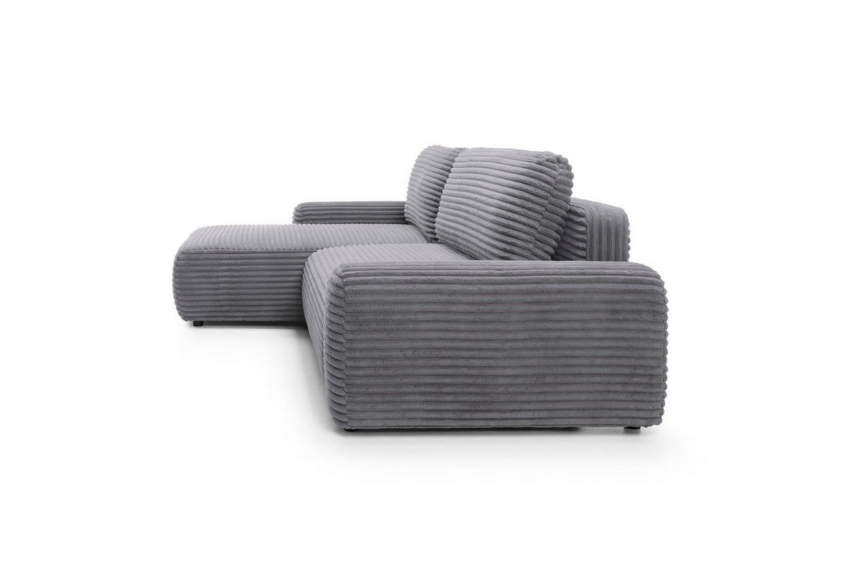 ECKSOFA OSSO Grau Velours-Stoff mit Schlaffunktion - Grau, Holz (264/162cm) - MASSENO
