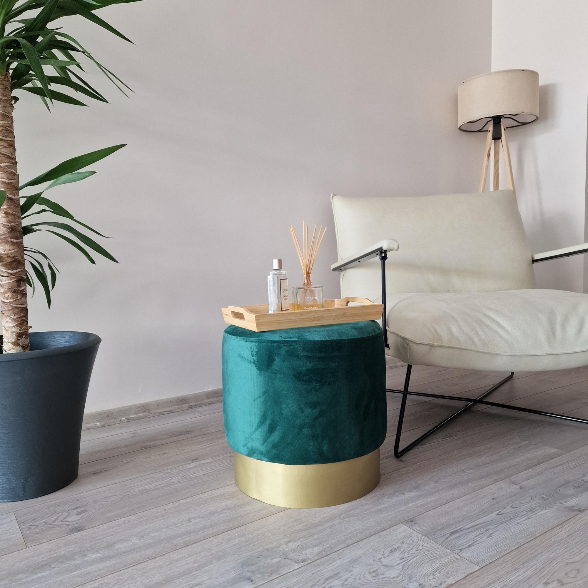 SITZHOCKER Larvik - Türkis/Goldfarben, Kunststoff/Metall (40/40/40cm) - [en.casa]