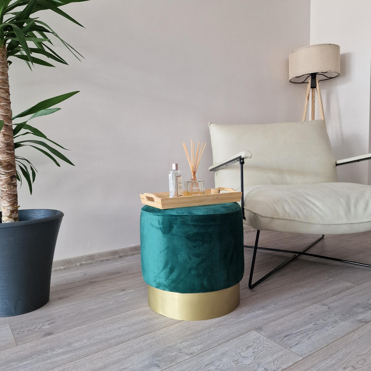 SITZHOCKER Larvik - Türkis/Goldfarben, Kunststoff/Metall (40/40/40cm) - [en.casa]