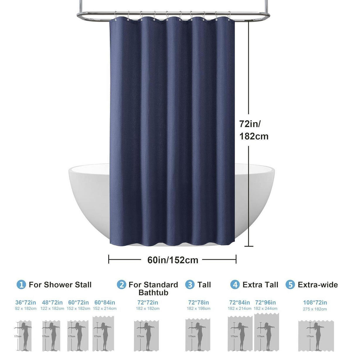 DUSCHVORHANG Waffelstoff Marineblau 152 x 182 cm - Dunkelblau, Textil (152/182cm)