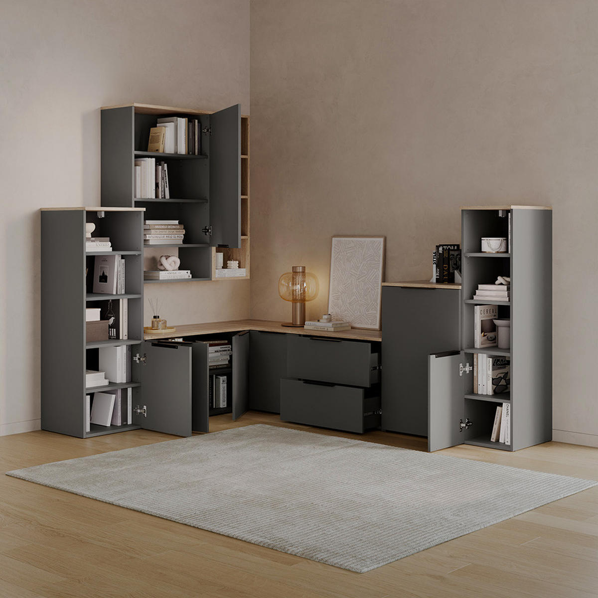 UNIVERSALSCHRANK Piave Anthrazit/Sonoma mit einer Tür - Anthrazit/Sonoma Eiche, Holzwerkstoff (40.2/120/40cm) - Livinity®