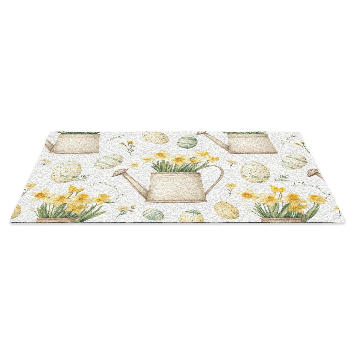 FUSSMATTE Gießkanne - Blumen - Eier 90x60 cm - Gelb/Weiß, Kunststoff (60/90cm) - MuchoWow