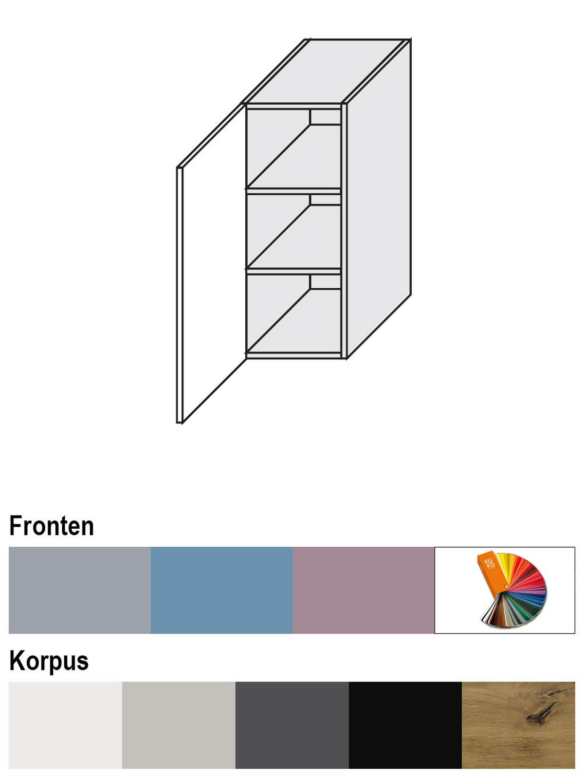 HÄNGESCHRANK Bari W2/30 RAL 7040 fenstergrau (K5) / Grau Matt 30 / 32,5 / 72cm - Grau, Holz/Holzwerkstoff (30/72/32.5cm) - Feldmann-Wohnen