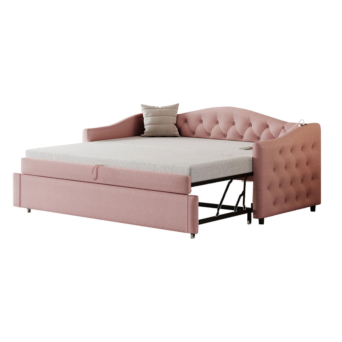 POLSTERBETT 90/200 cm rosa Schlafsofa mit USB-Anschluss und Lattenrost - Pink, Textil (90/200cm) - OKWISH