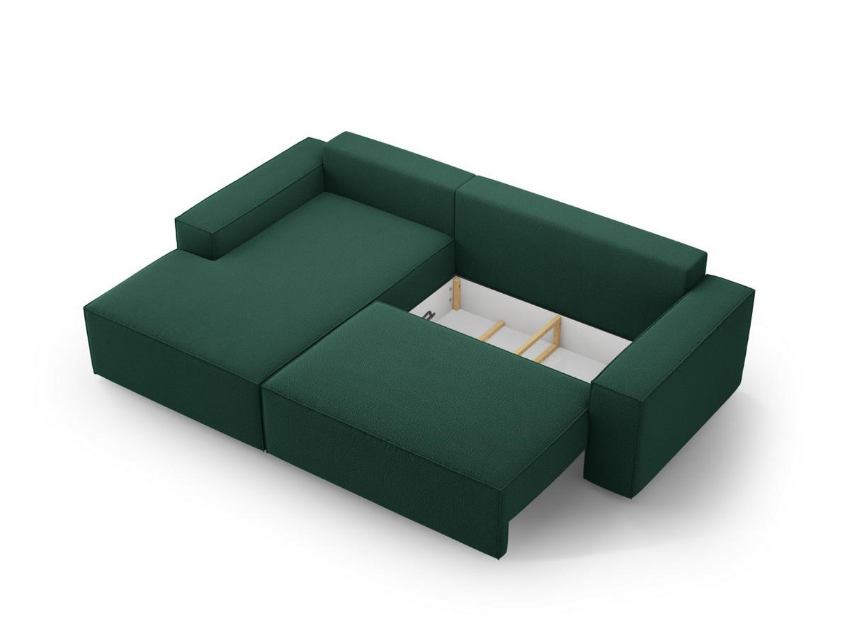 AUSKLAPPBARES-ECKSOFA links mit Container Jodie aus strukturiertem Stoff grün 3 Sitzplätze - Grün, Textil (246/151cm) - Micadoni