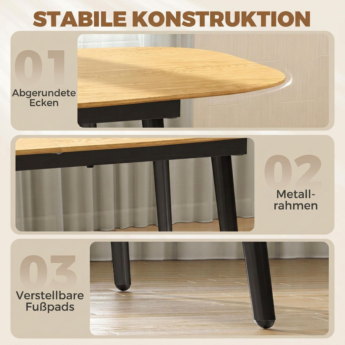 AUSZIEHBARER-ESSTISCH MDF Eiche - Eichefarben/Schwarz, Holzwerkstoff/Metall (200/80/76cm) - HOMCOM
