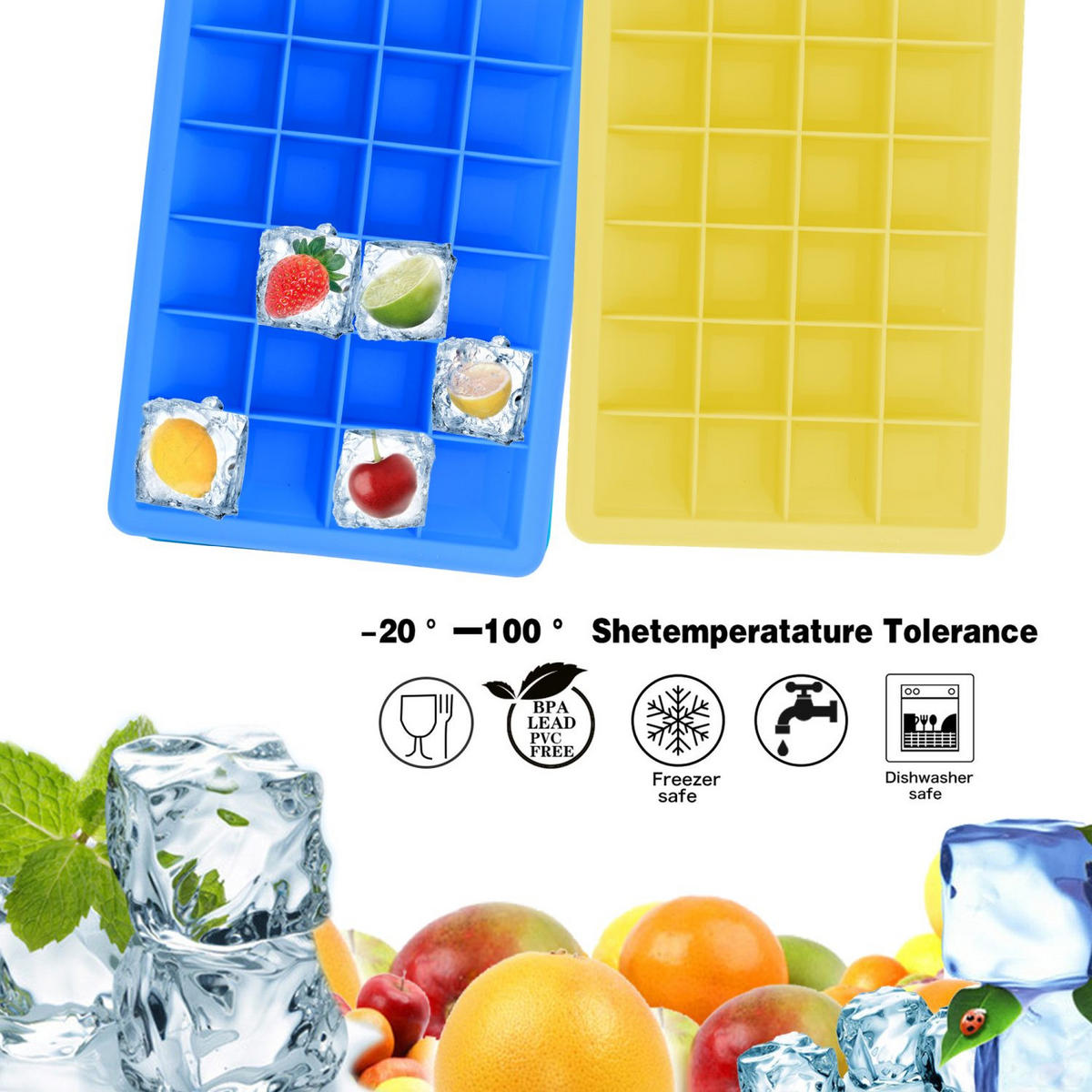 EISWÜRFELFORM 2er Set - Gelb, Kunststoff (13/2.5/18cm) - Intirilife