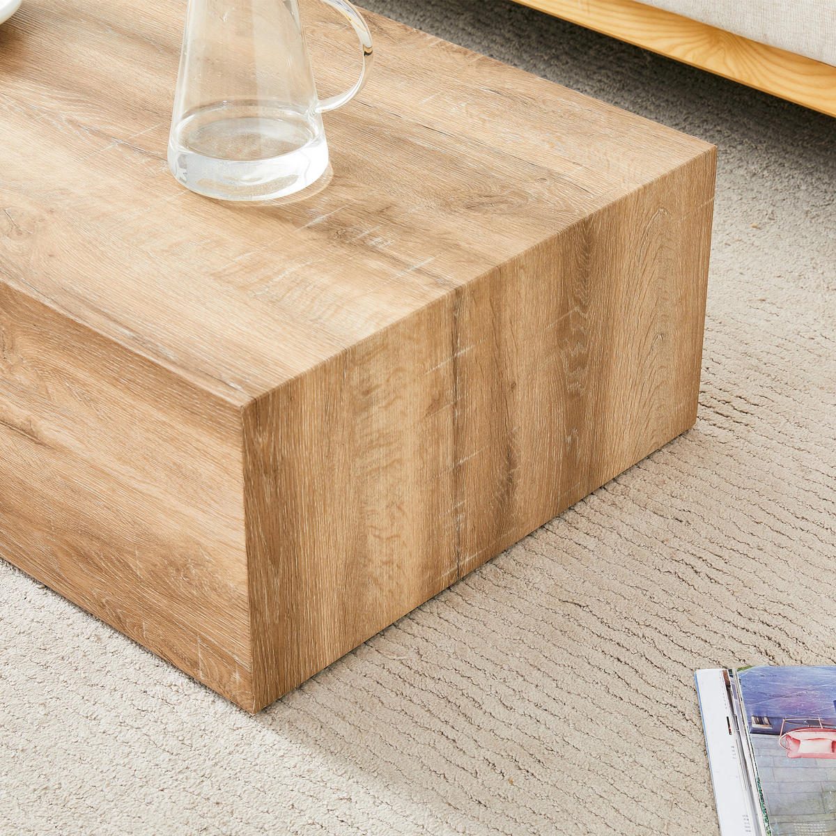 COUCHTISCH 90/50/30 cm holzfarben aus Holzwerkstoff mit Holzmaserung-Textur - Naturfarben, Holzwerkstoff (90/50/30cm) - OKWISH