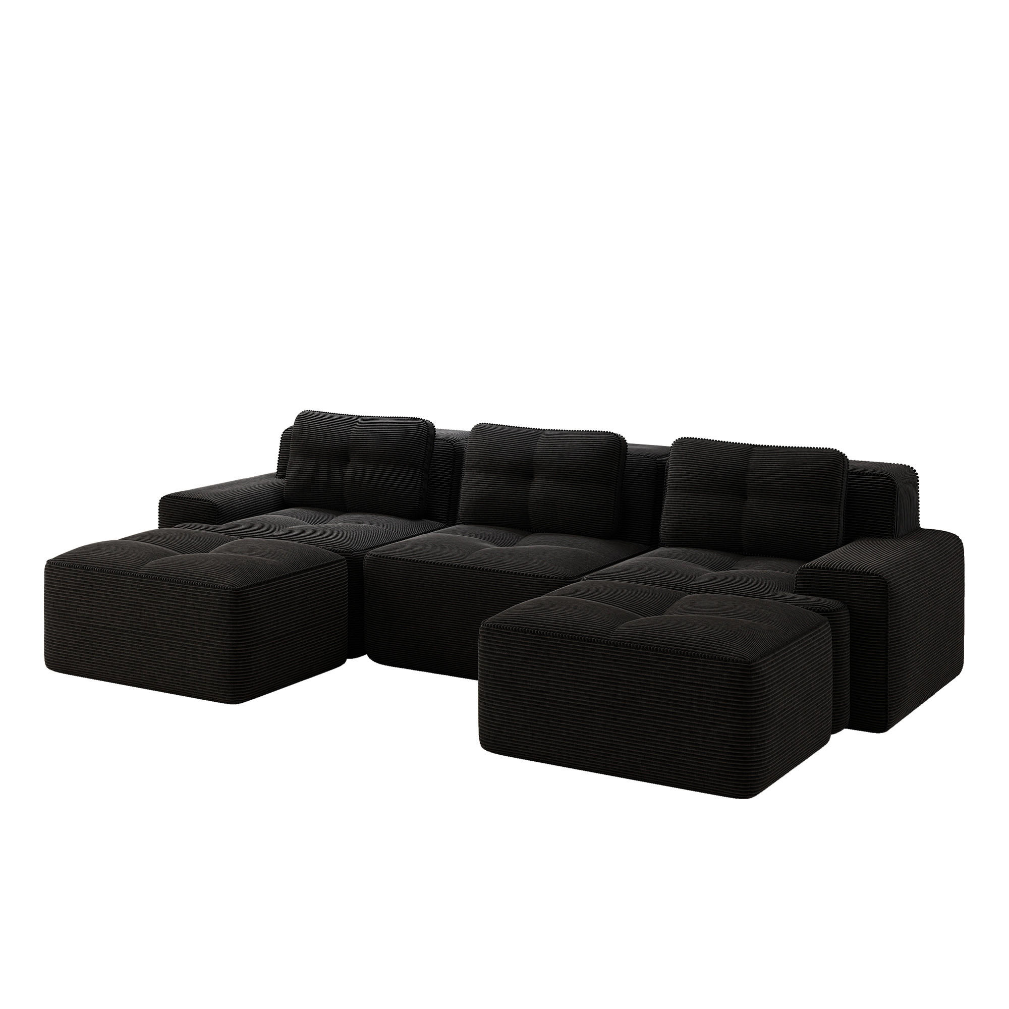 WOHNLANDSCHAFT Cord Schwarz - Schwarz, Textil (293/69/177cm) - WISHDOR