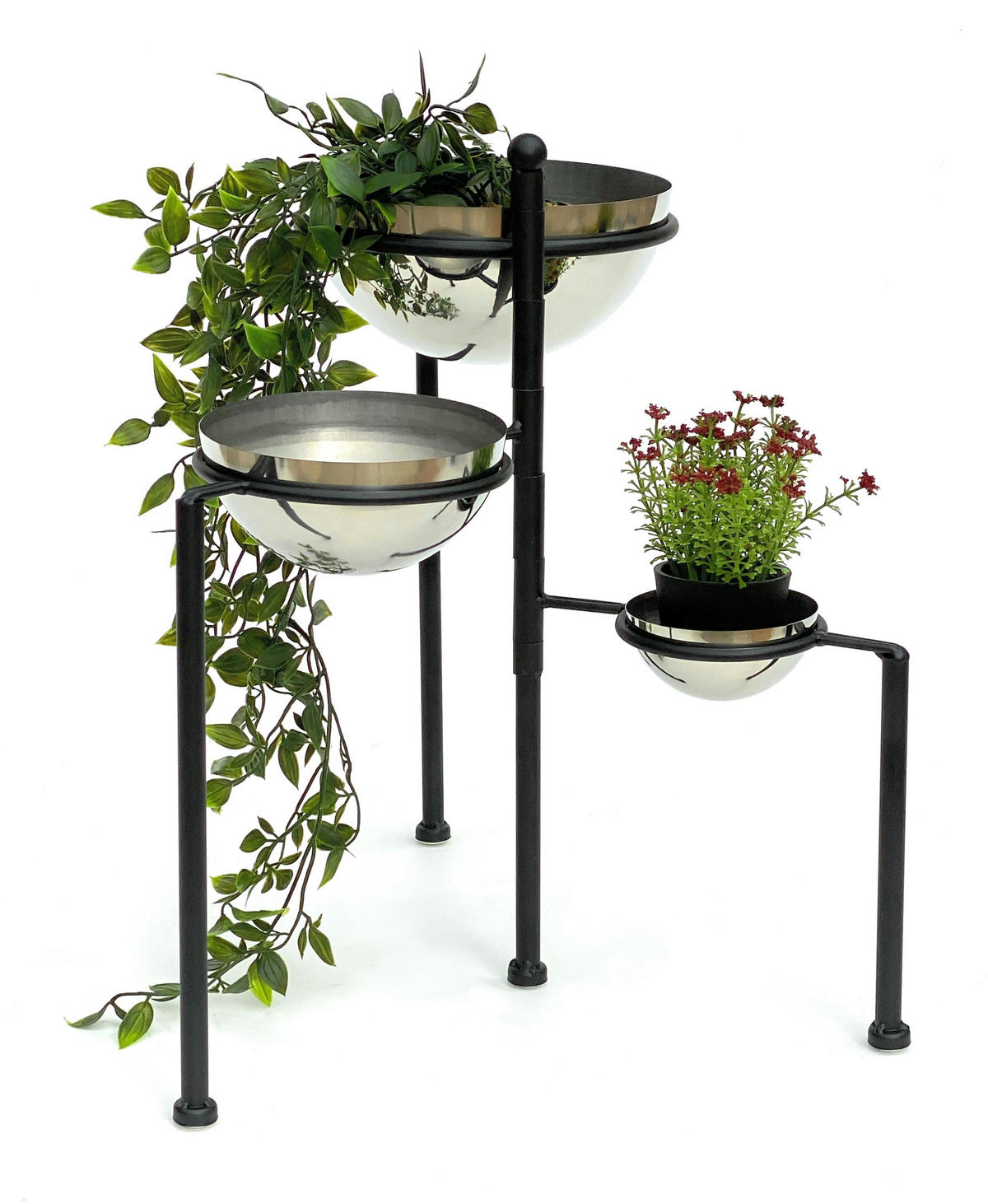 BLUMENTREPPE Metall Rund 46 cm mit 3 Töpfe Silber - Schwarz, Metall (40/46/40cm) - DanDiBo
