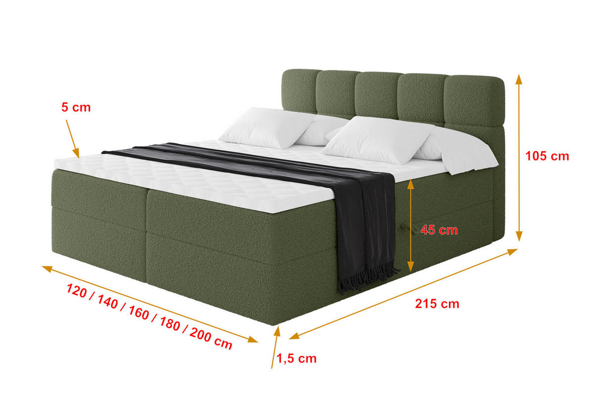 BOXBETT mit Matratze H3 - FAMA - 140x200 cm Grün Quelle - Grün, Holzwerkstoff (140/200cm) - ALTDECOR