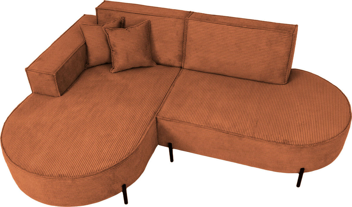 ECKSOFA Hana Loft 3-Sitzer Ecke Links, Cordstoff Chenille, Orange 241/80/168 cm - Schwarz/Orange, Textil/Metall (241/168cm) - WFL GROUP