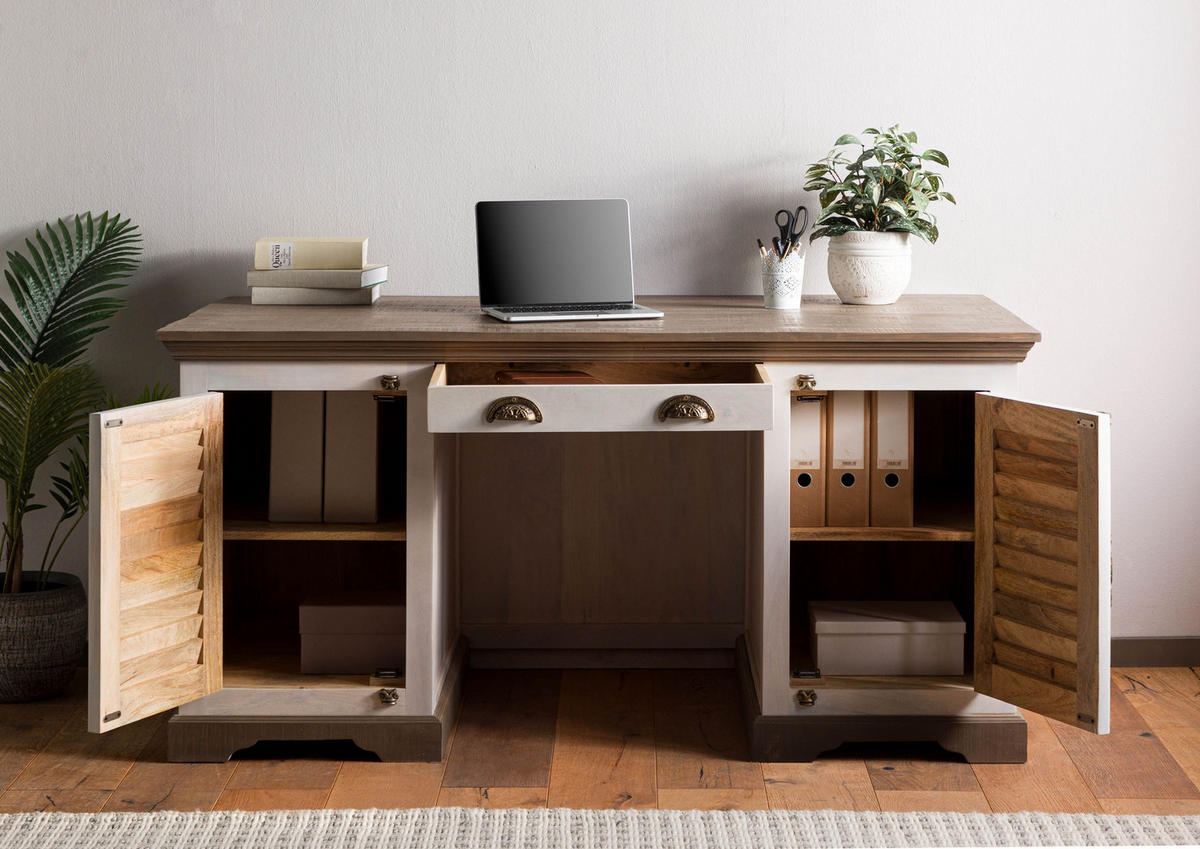 SCHREIBTISCH Mango 160x80x76 weiß lackiert TOULOUSE #120 - Weiß, Holz (80/160/76cm) - Massivmoebel24