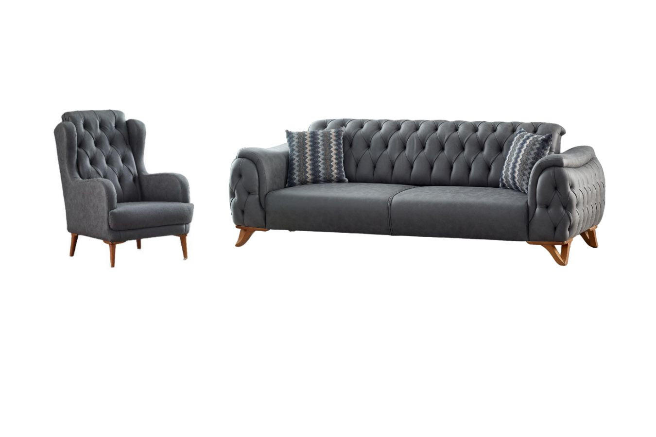 SITZGARNITUR Sigma Grau Grau Stellvariante:2+1 - Grau, Holz/Textil (180/85/90cm) - Villa Möbel