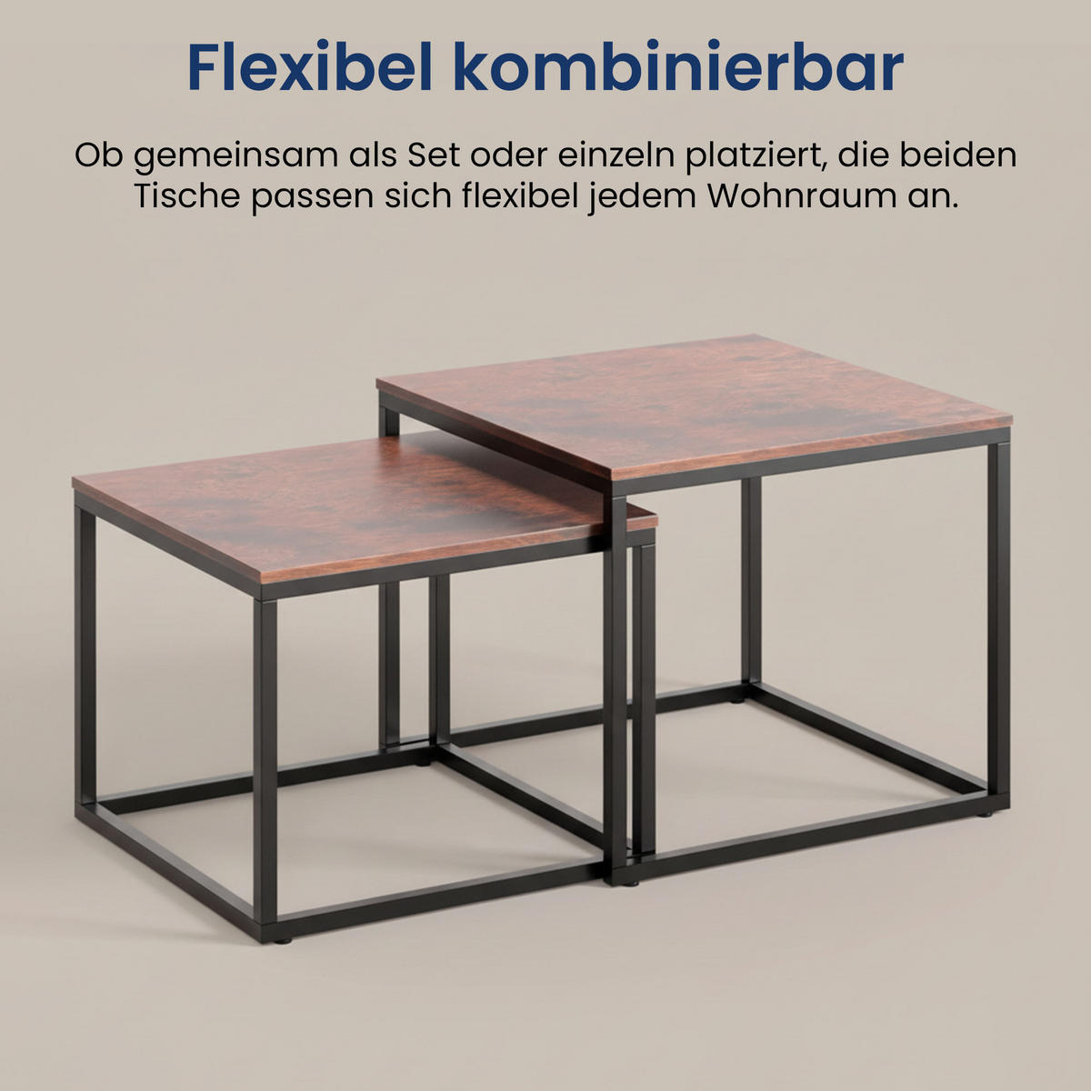 COUCHTISCH 2er Set quadratisch Eiche dunkel - Braun, Holzwerkstoff (50/50/43cm) - Home Collective