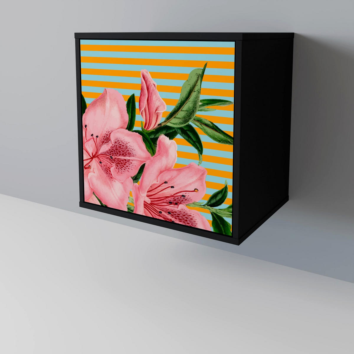 SIDEBOARD FRAGILE BEAUTY, Schwarz, 57,5x42x67,5 cm, Schwarze Metall-Rahmenfüße - Multicolor/Schwarz, Holzwerkstoff/Metall (57.5/67.5/42cm) - SpaceRebels