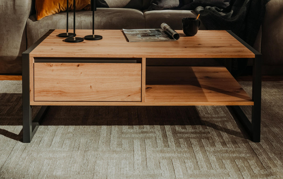 COUCHTISCH Artisan Eiche, anthrazit 100 x 55 cm, Wohnzimmertisch mit Schublade - Anthrazit/Eiche Artisan, Holzwerkstoff (55/100/40cm) - Furn.Design