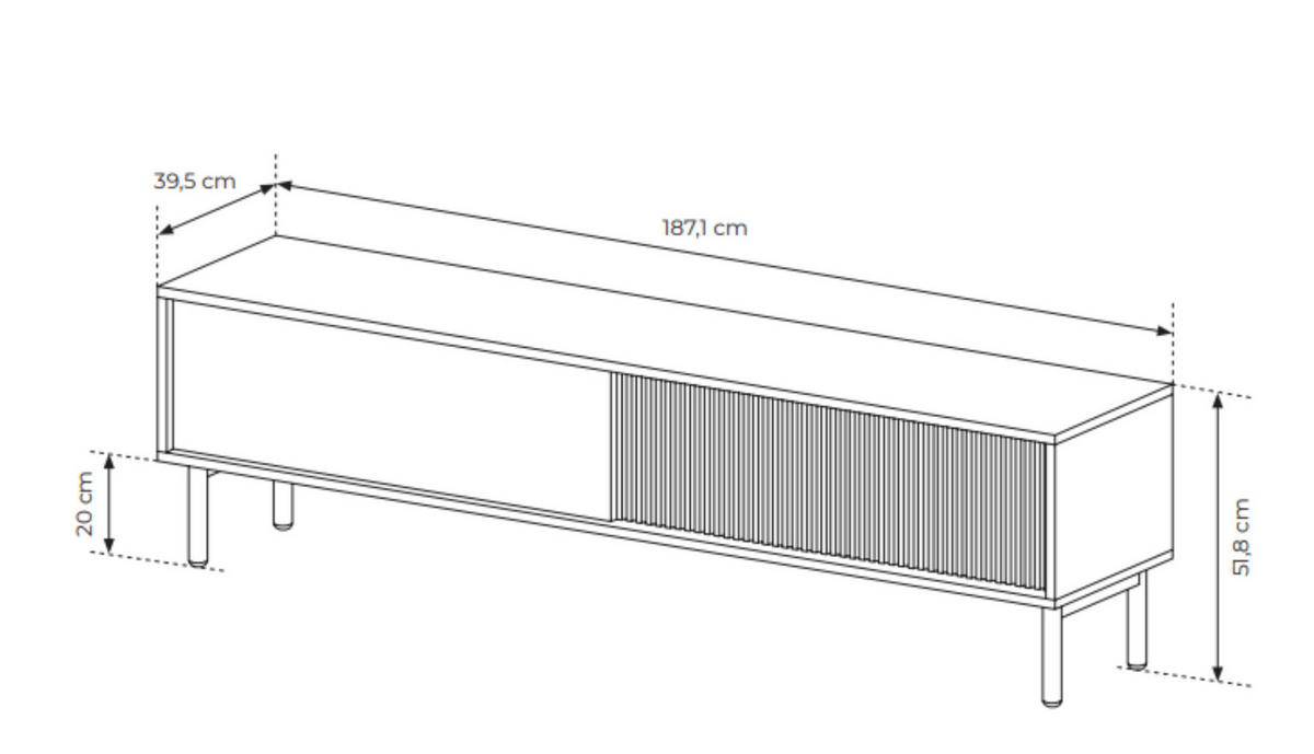RTV-SCHRANK Aviro Eiche Cremona, breite TV-Tisch - Hellbraun/Eichefarben, Holzwerkstoff (187/52/40cm) - Bettso