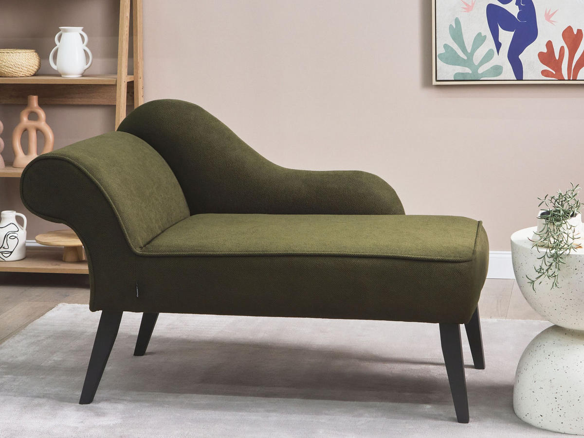 CHAISELONGUE olivgrün linksseitig Biarritz - Schwarz/Grün, Textil (118/77/60cm) - Beliani