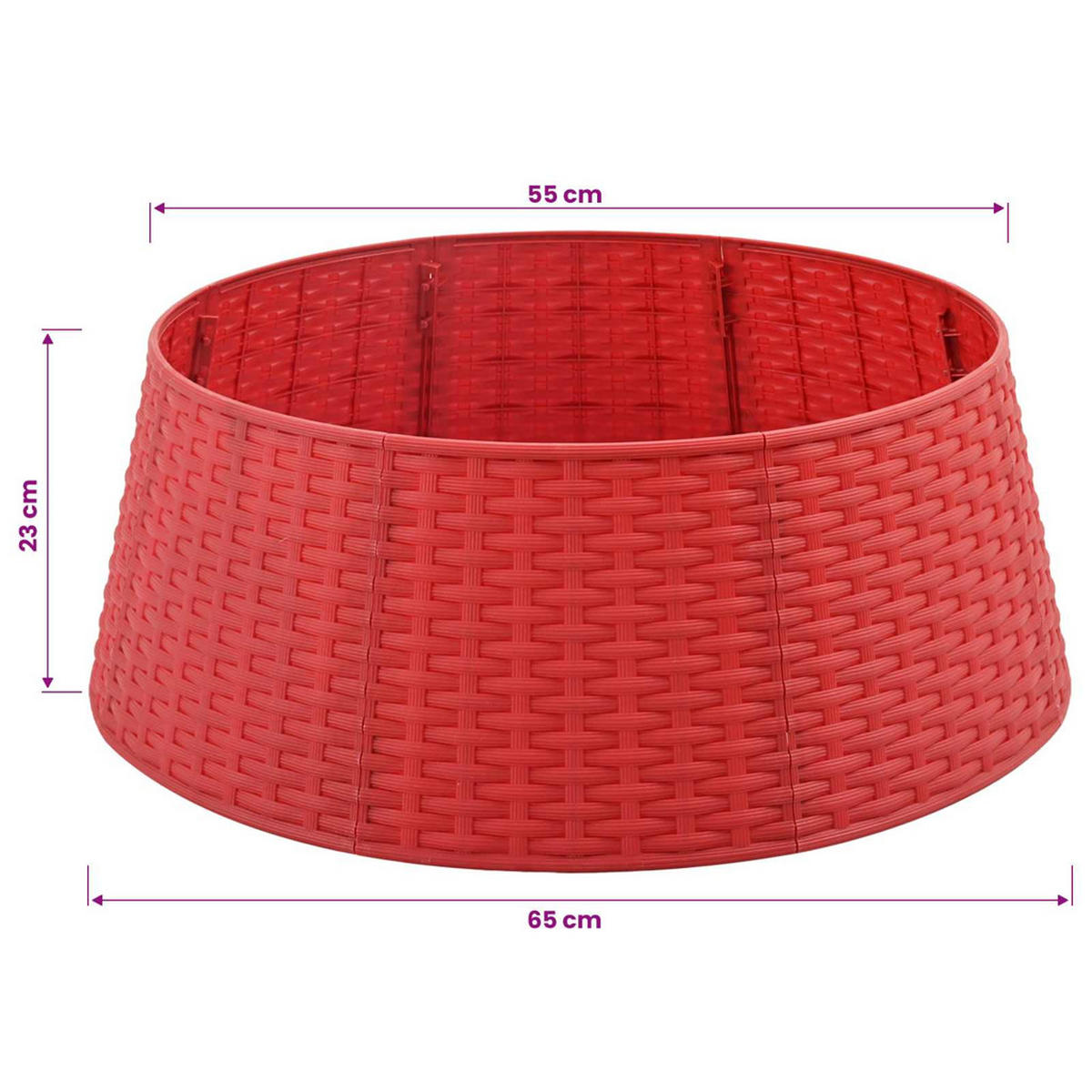 WEIHNACHTSBAUMROCK Haltbar 65/65/24 cm Rot Kunststoff - Rot, Kunststoff (65/24/65cm) - vidaXL