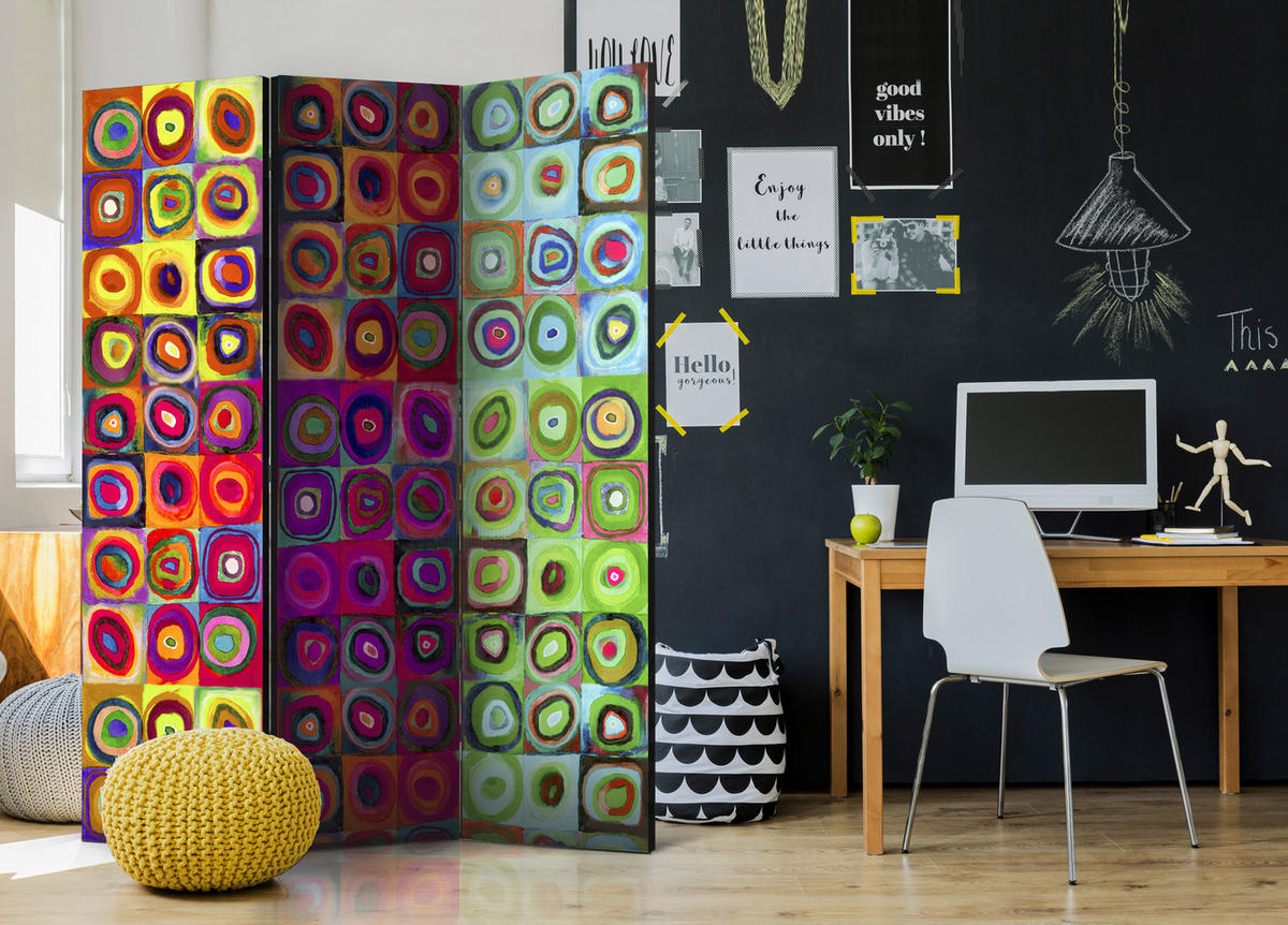 PARAVENT Einseitig Bedruckter 3-tlg 135x172 cm Bunte abstrakte Formen - Multicolor, Holz/Textil (135/172/3cm) - Muralo