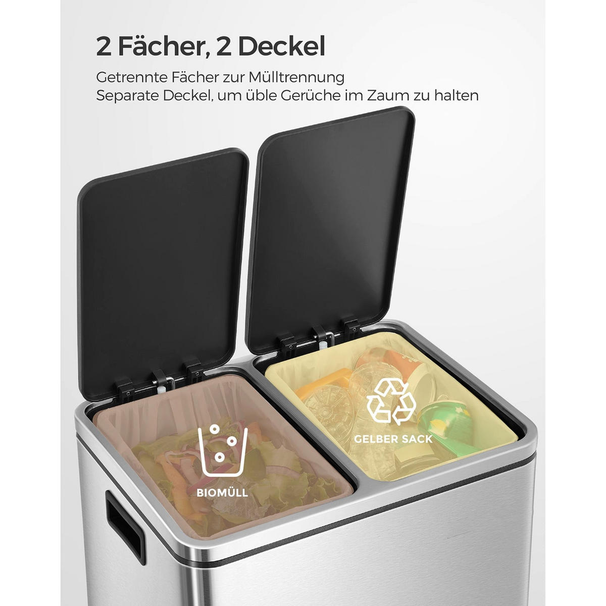 MÜLLEIMER Kigali - Silberfarben, Metall (41/47/36cm) - Hansiro