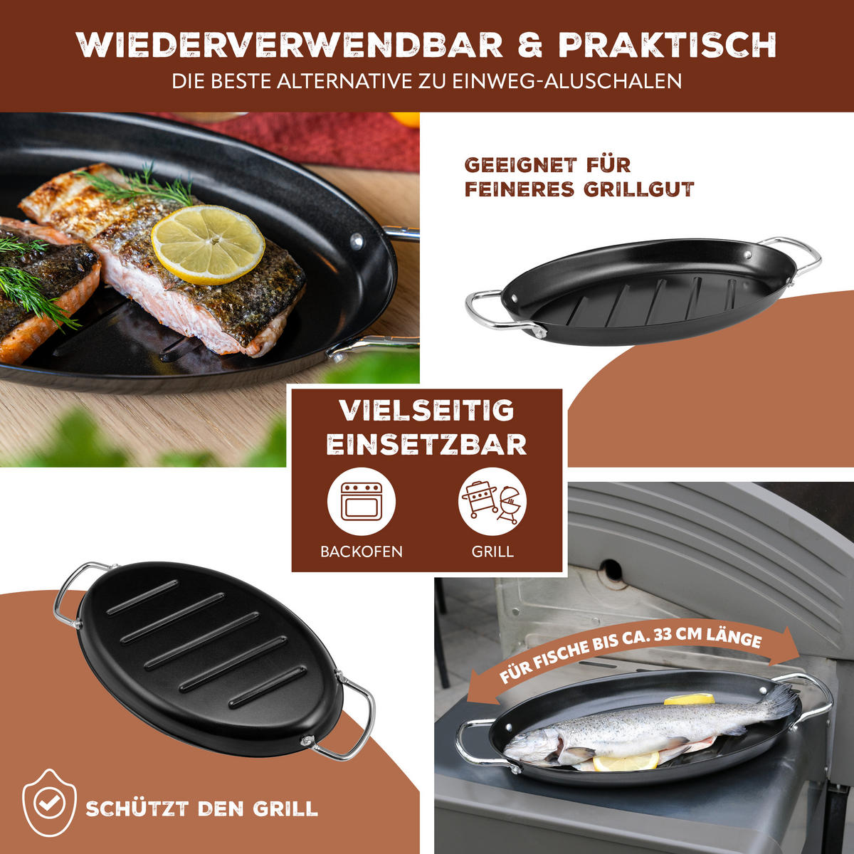 FISCH-GRILLPFANNE, schwarz, Metall - Schwarz, Metall (39.5/3.5/20.5cm) - bremermann