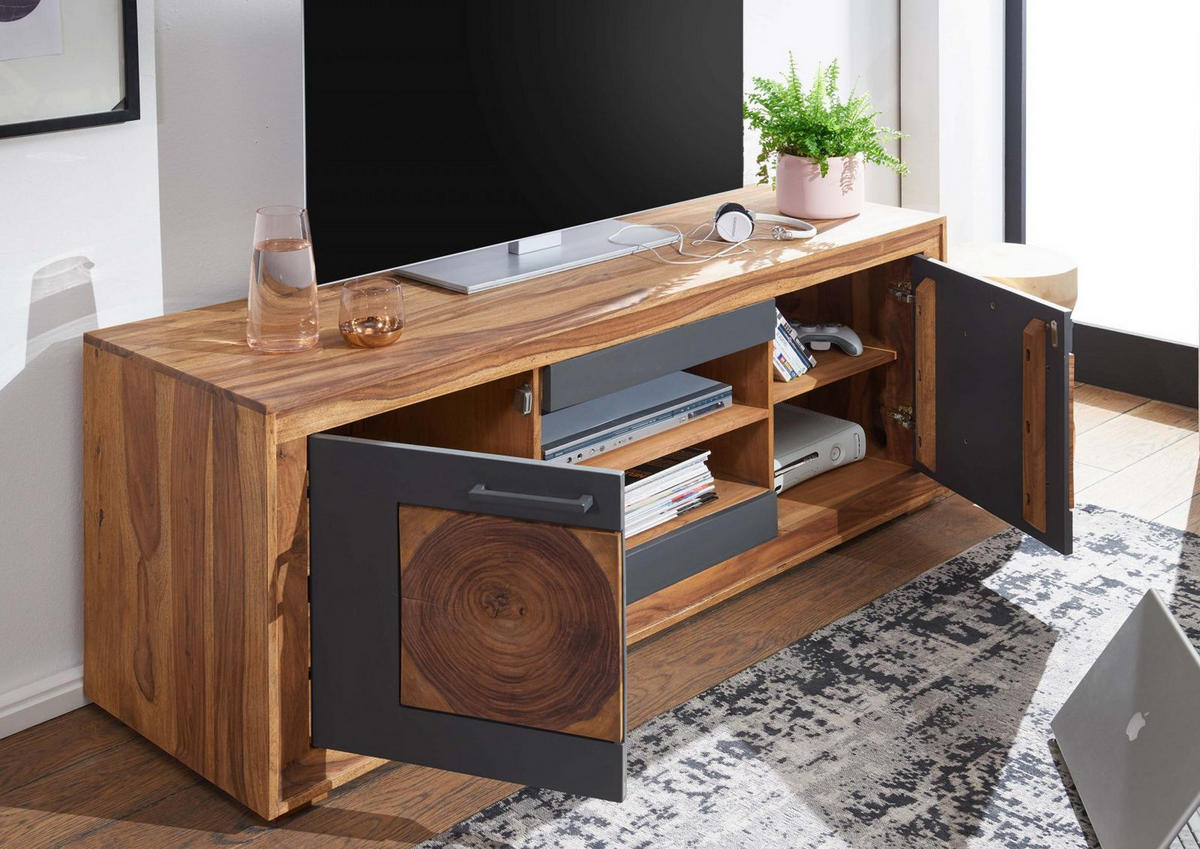 TV-BOARD Sheesham 150x46x62 gebeizt TURIN #02 - Braun, Holz (150/62/46cm) - Massivmoebel24