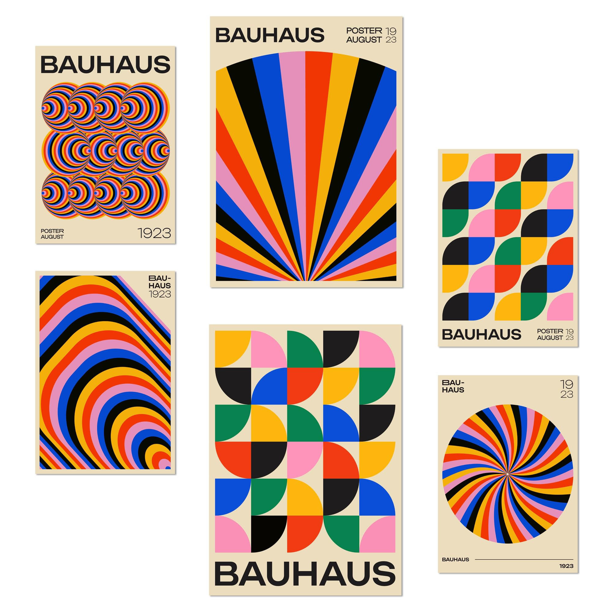POSTER Set Mit 6 Geometrische Bauhaus Farben Und Formen A3 & A4 Rahmenlos - Klar, Papier (29/3cm) - Nacnic