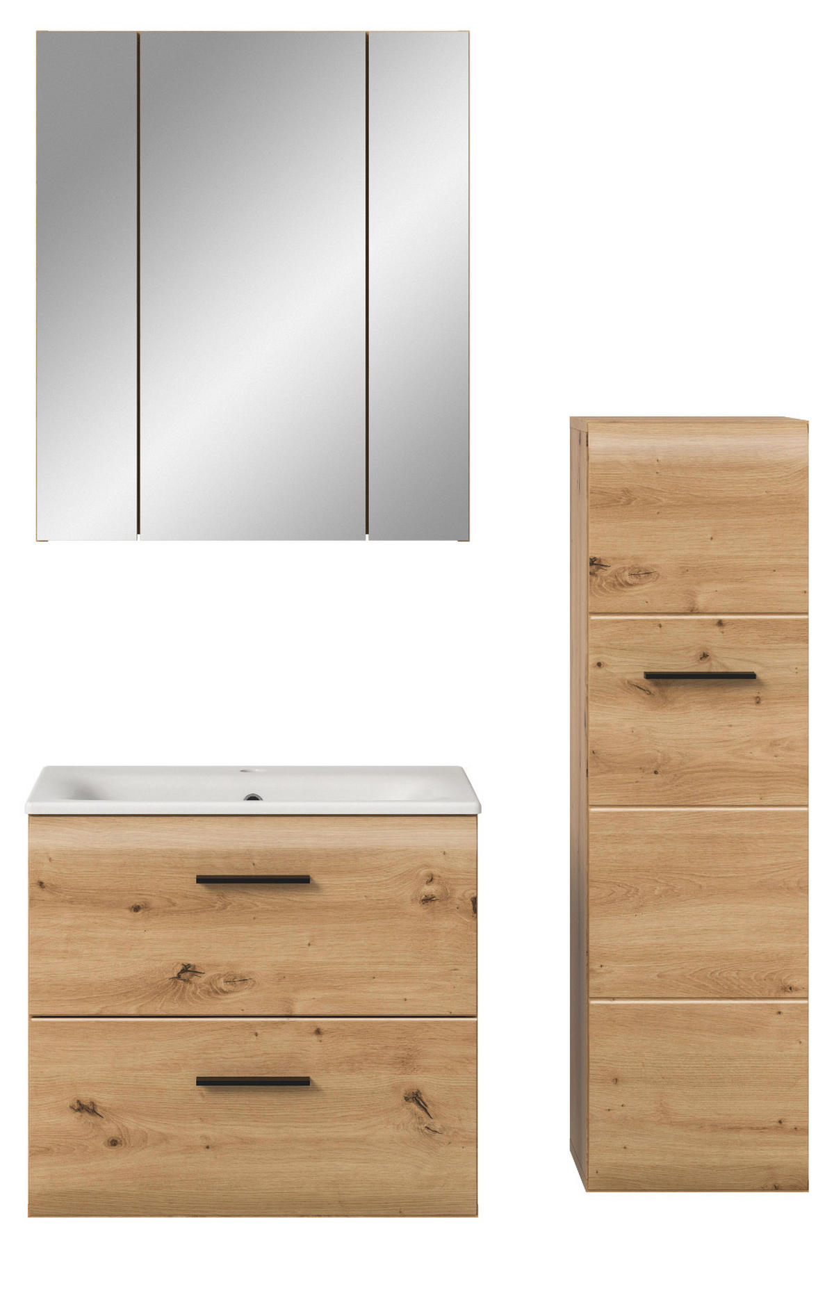 BADMÖBEL SET 3-teilig in Artisan Eiche, Badkombination 105 x 185 cm, Cover - Schwarz/Eiche Artisan, Glas/Keramik (105/185/30cm) - Inn.Furn