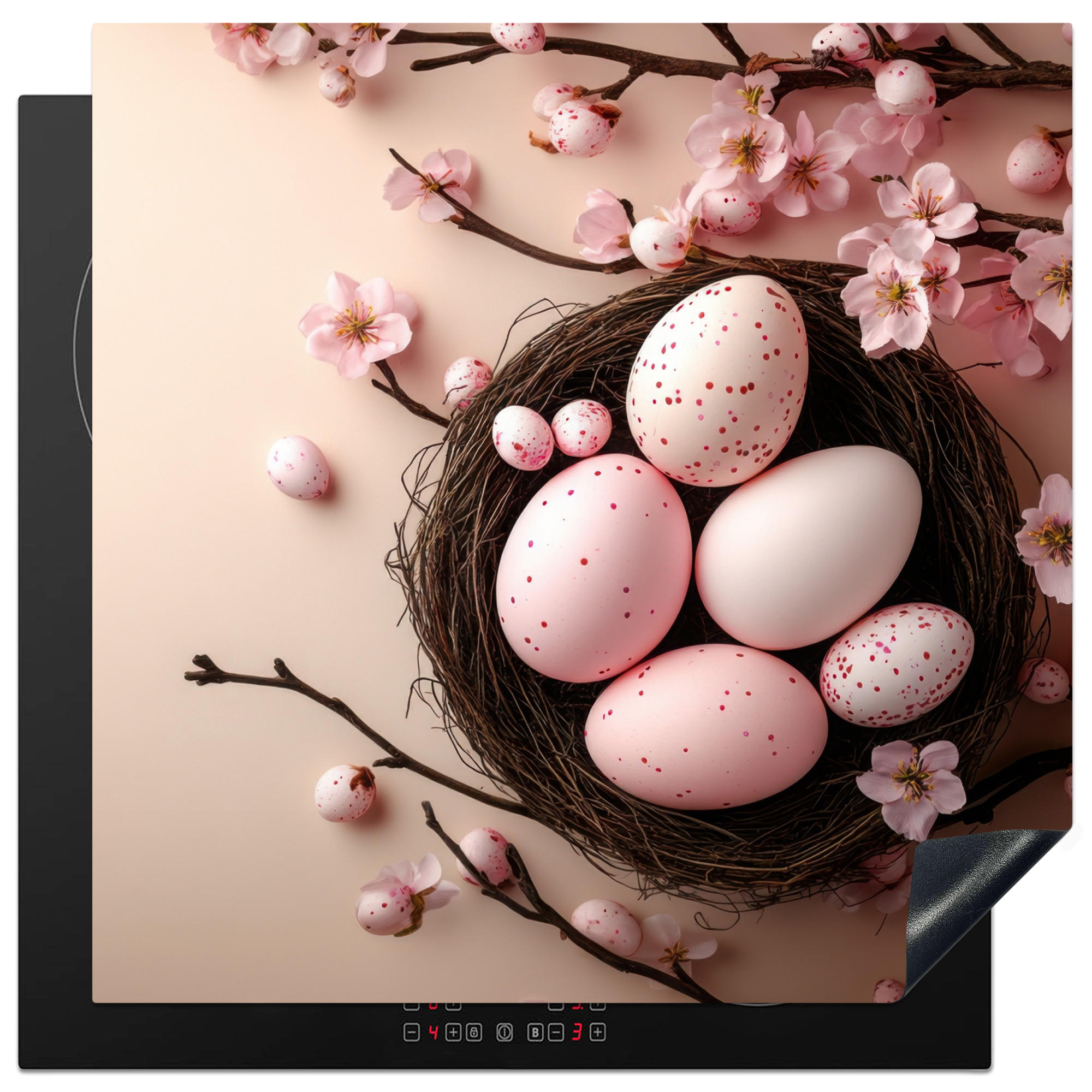 HERDABDECKPLATTE Rosa - Blüten - Eier Induktionsmatte 78x78 cm - Hellrosa, Kunststoff (78/78/0.2cm) - MuchoWow