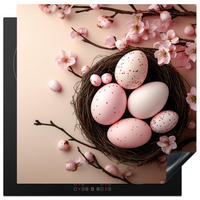 HERDABDECKPLATTE Rosa - Blüten - Eier Induktionsmatte 78x78 cm - Hellrosa, Kunststoff (78/78/0.2cm) - MuchoWow