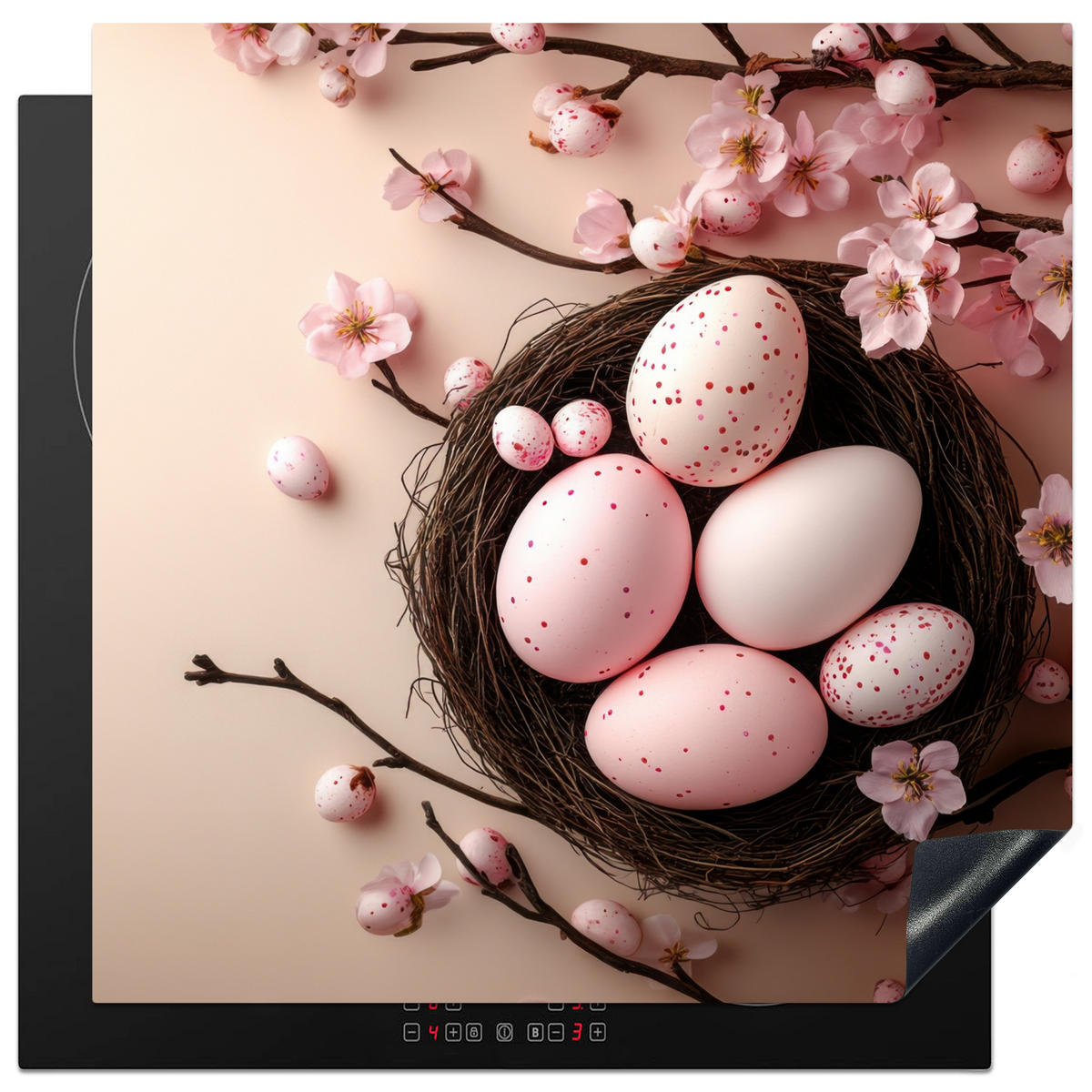 HERDABDECKPLATTE Rosa - Blüten - Eier Induktionsmatte 78x78 cm - Hellrosa, Kunststoff (78/78/0.2cm) - MuchoWow