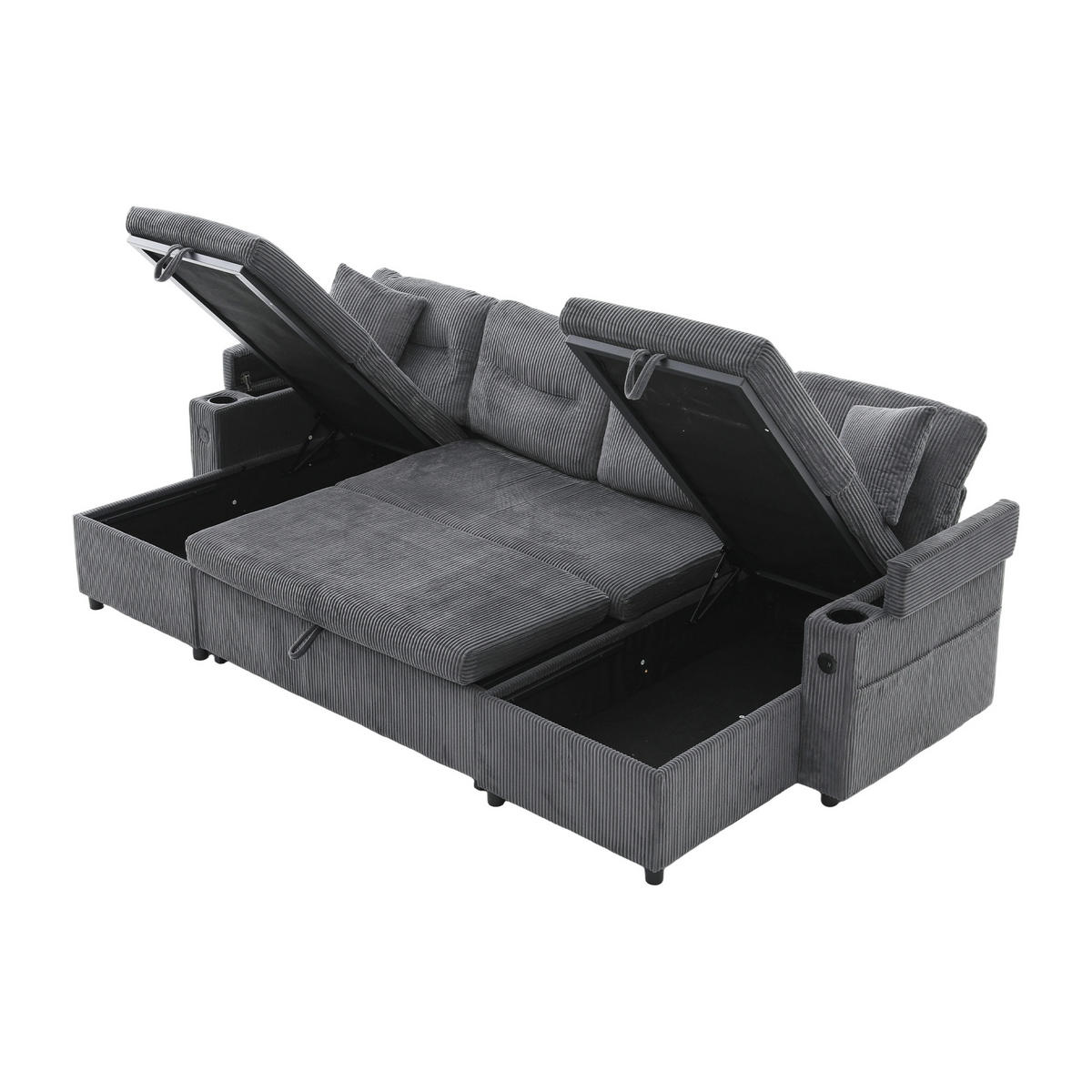 WOHNLANDSCHAFT DE-33711 beidseitige Chaiselongues mit Stauraum Kohleschwarz - Anthrazit, Metall (272/86/136cm) - ComfortXL