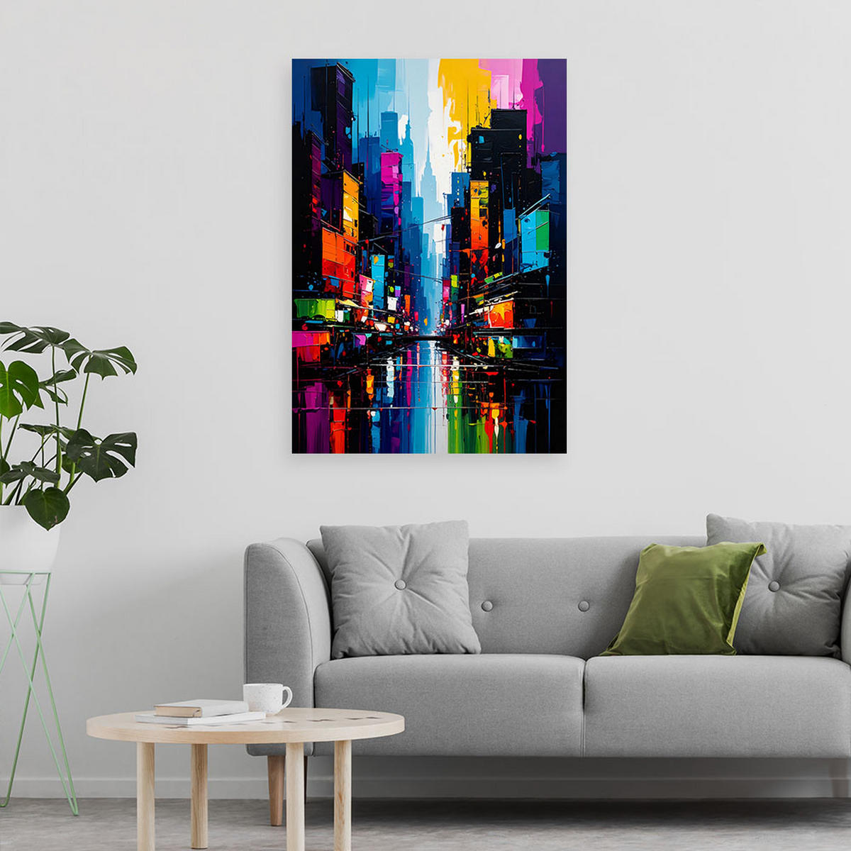 LEINWANDBILD Bunte Stadt Abstrakt 70x100cm - Multicolor, Textil (70/100cm) - Feeby